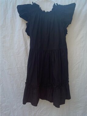 Girls Black Ruffle-Tier Casual Dress